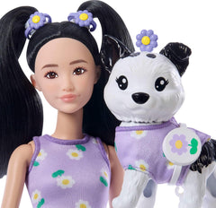 Barbie Twinning Looks Doll & Pet Dog — Purple Daisy Set
