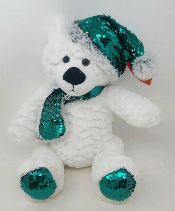 Gitzy 12" Flip Sequin Teddy Bear with Hat & Scarf – Green