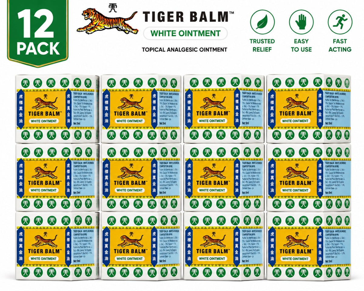 Tiger Balm White Ointment – Cooling Pain Relief Balm, 12-Pack