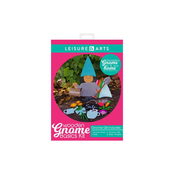 Leisure Arts Basics Girl Gnome Wood Craft Kit with Interchangeable Hats