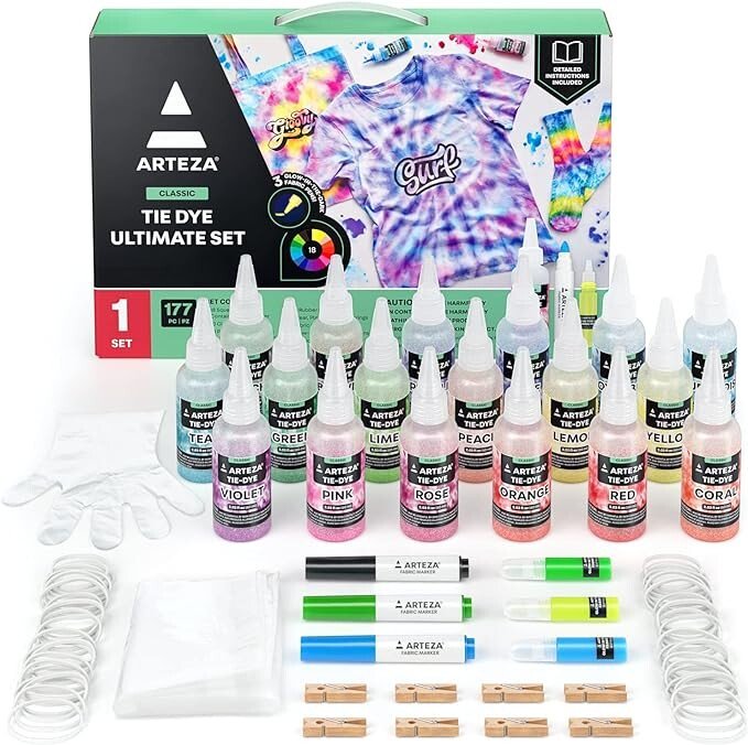 Arteza Tie-Dye Kit – 18 Squeeze Bottles, 8 Pattern Styles