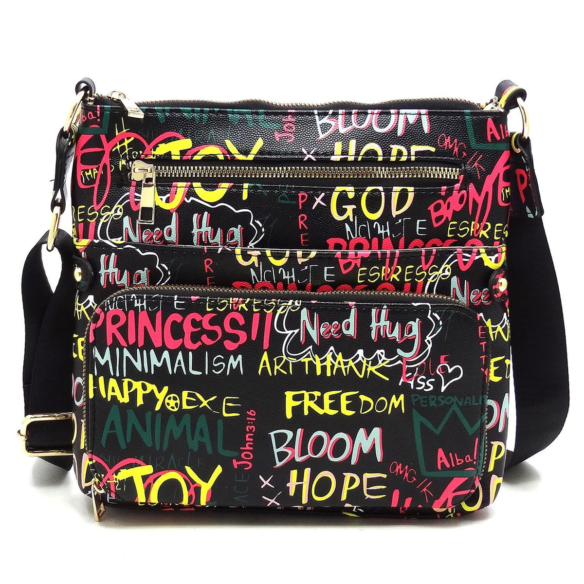 Alba Large Graffiti Crossbody Bag – Vegan Leather, Gold Hardware