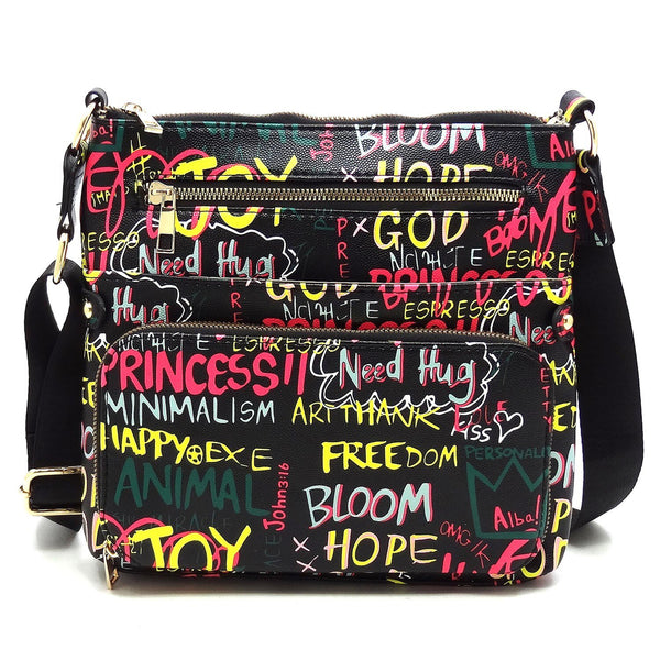 Alba Large Graffiti Crossbody Bag – Vegan Leather, Gold Hardware