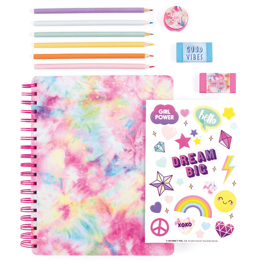 3C4G Tie Dye Pastel All-in-1 Sketchbook Set - Sketch Book for Kids with Pencils, Stickers & More - Drawing Kit for Kids - Unlined Diary for Girls - Kids Sketch Pad by Make It Real