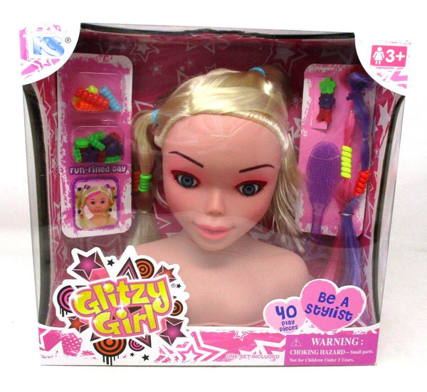 KS Toys Glitzy Girl Large Styling Head | 40-Piece Hair Play Set