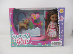 Sweetie Girl Brunette Doll Puppy Bath Time Playset
