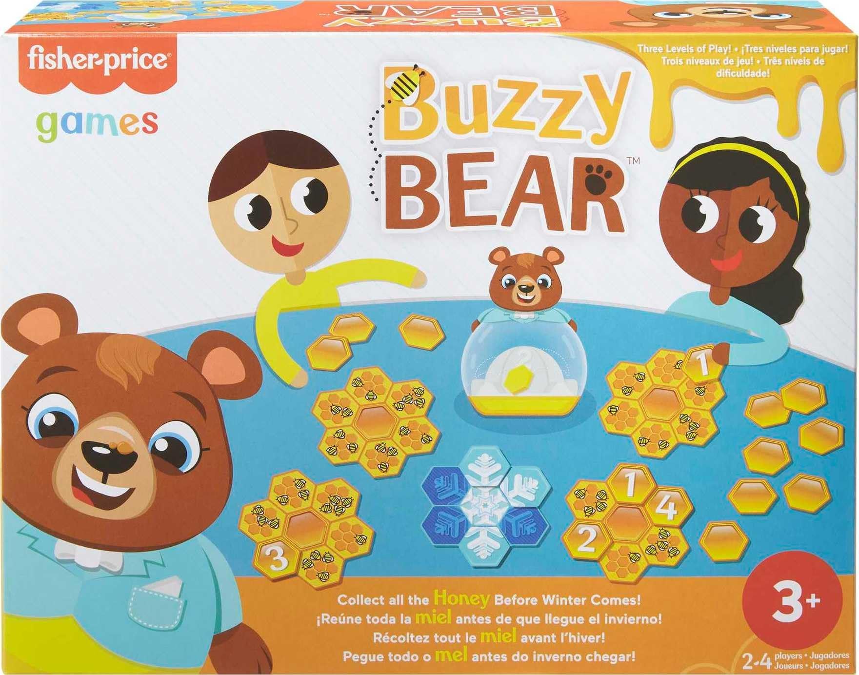Mattel Games Buzzy Bear Cooperative Kids Game for 2 to 4 Players with 3 Levels of Play