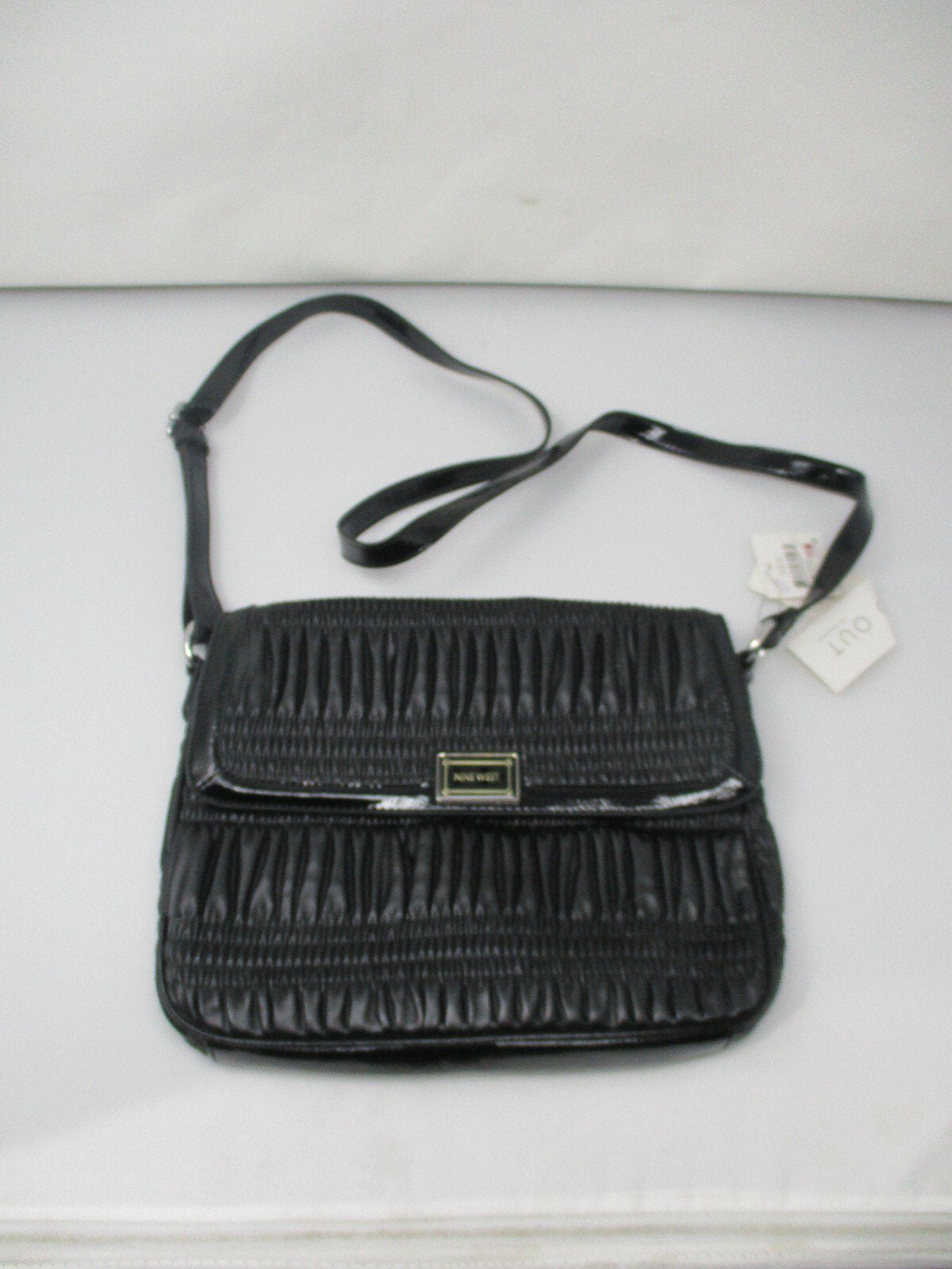 Nine West Show Stopper Tablet Crossbody Bag – Black Faux Patent Leather