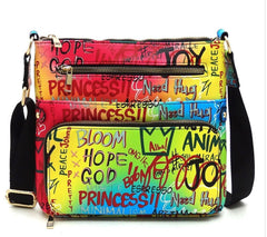Alba Large Graffiti Crossbody Bag – Blue & Fuchsia Print