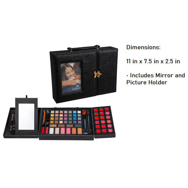 Beauty Revolution Glitter Black Makeup Train Case Set with Mirror