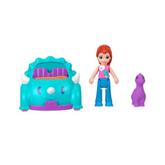 Polly Pocket Pollyville Vehicle Set with Mini Doll & Pet Dino