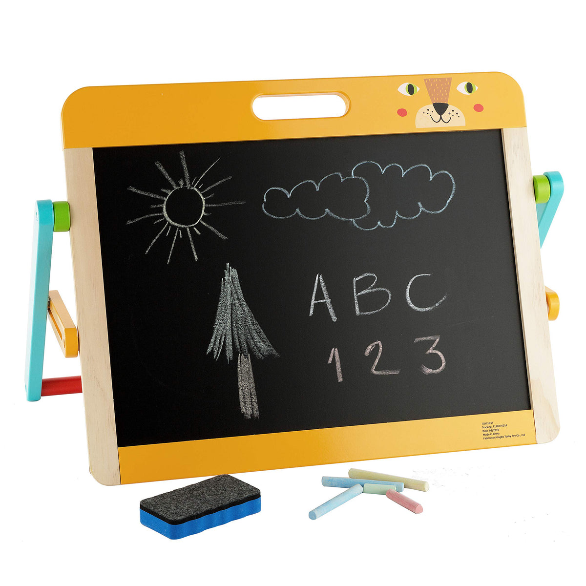 Toy Chest Kids Wooden Tabletop Easel with Whiteboard & Chalkboard