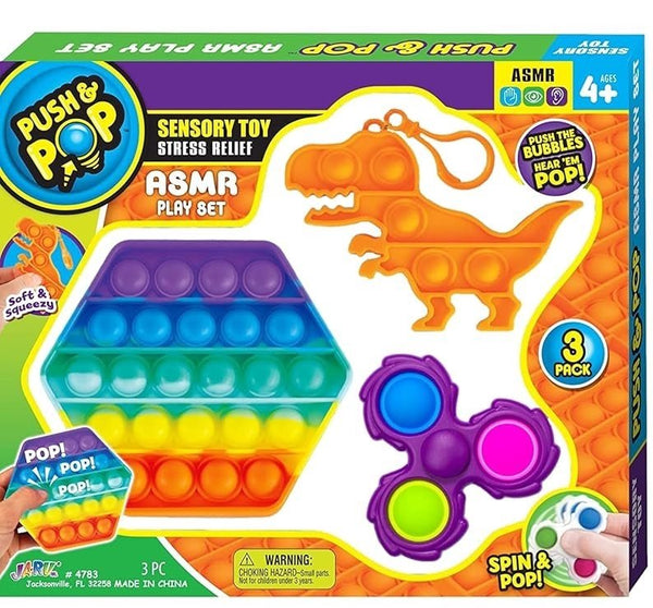 JA-RU Rainbow Pop It Fidget Toys 3-Pack Gift Set