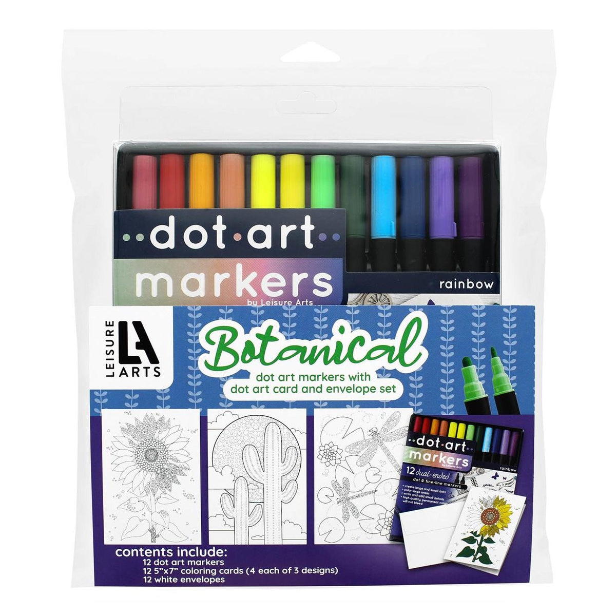 Leisure Arts Botanical Dot Art Card & Envelope Kit – 36pc