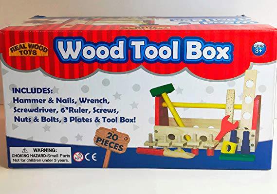 Real Wood Toys Wooden Tool Box Set – 20-Piece Pretend Play Kit