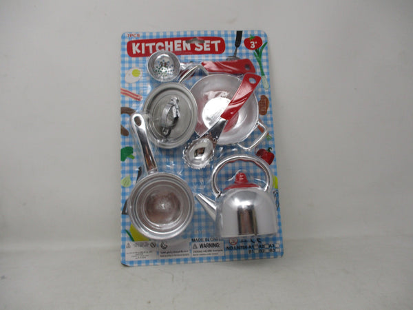 Silver Kitchen Set | 7-Piece Plastic Cookware & Utensil Collection