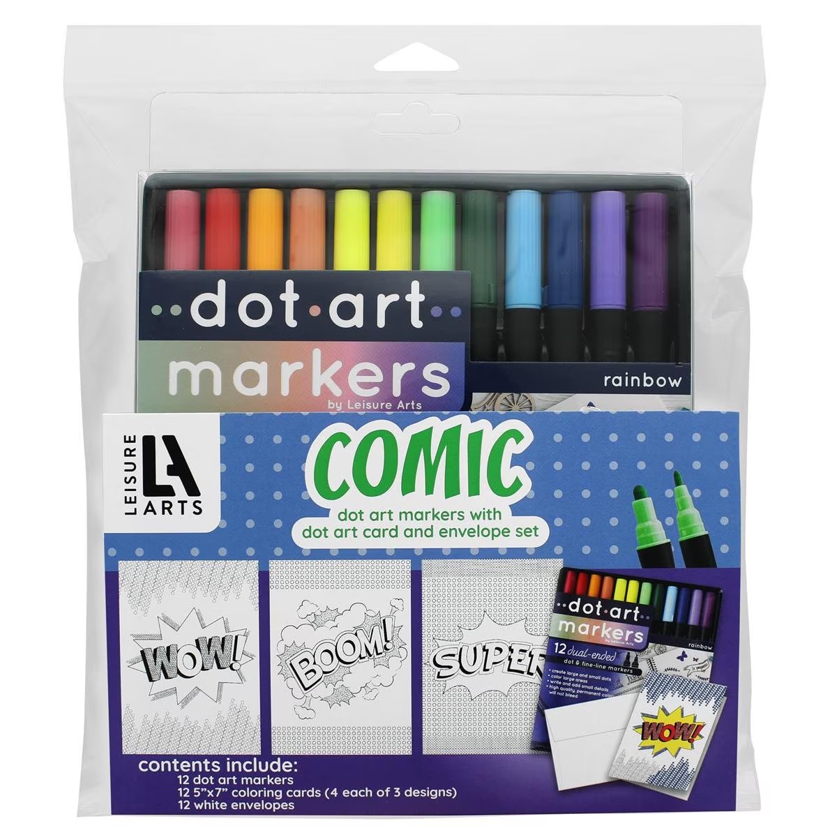 Leisure Arts Dot Art Comic Card Set with Markers & Envelopes, 36pc