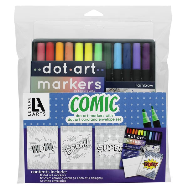Leisure Arts Dot Art Comic Card Set with Markers & Envelopes, 36pc
