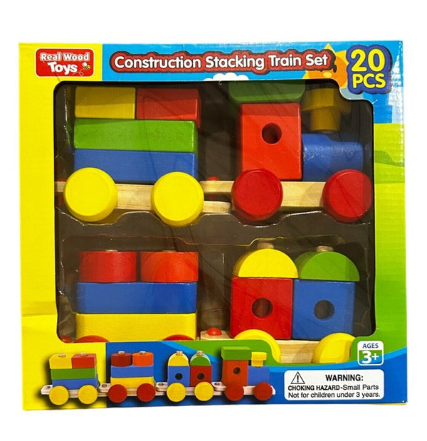 Real Wood Toys 20-Piece Construction Stacking Train Set