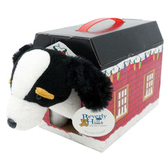 Beverly Hills Teddy Bear Santa Paws 7" Black & White Plush Dog with House