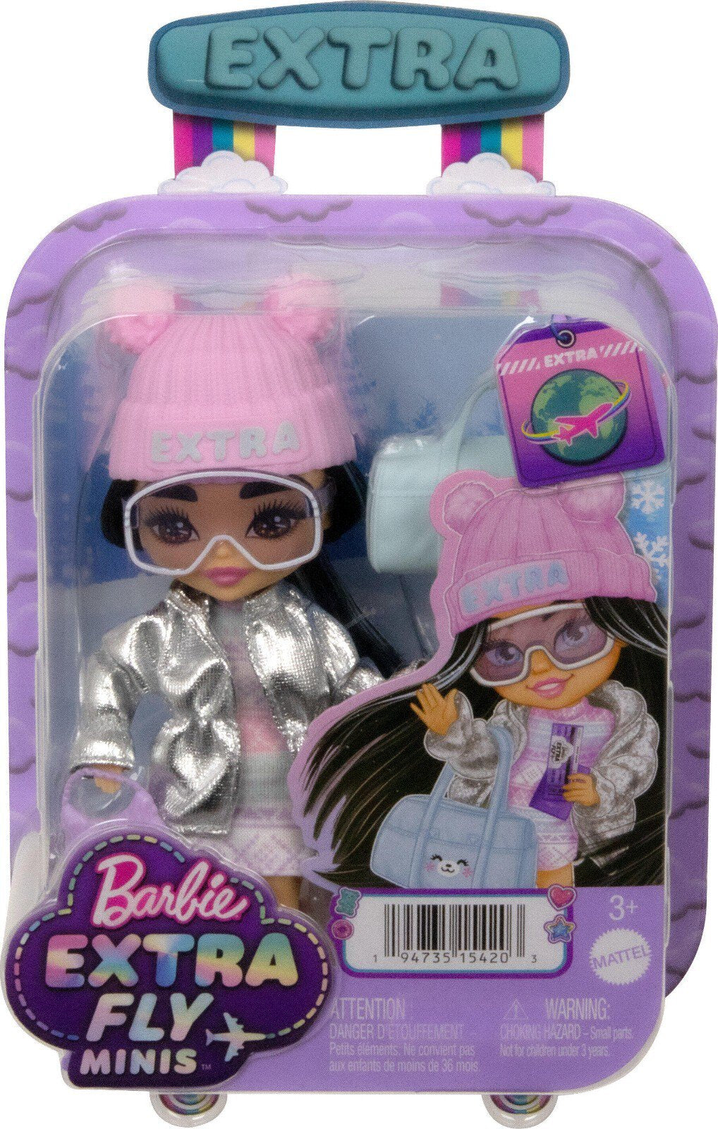 Mattel Barbie Extra Minis Winter Travel Doll with Snow Fashion Accessories