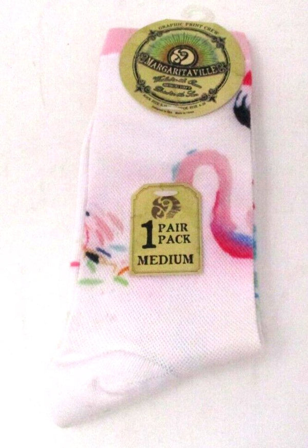 Margaritaville Flamingo Graphic Print Crew Socks – Ladies Medium