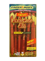 Paper Mate FlexGrip Elite Capped Ballpoint Pens, Red Ink, 12-Pack