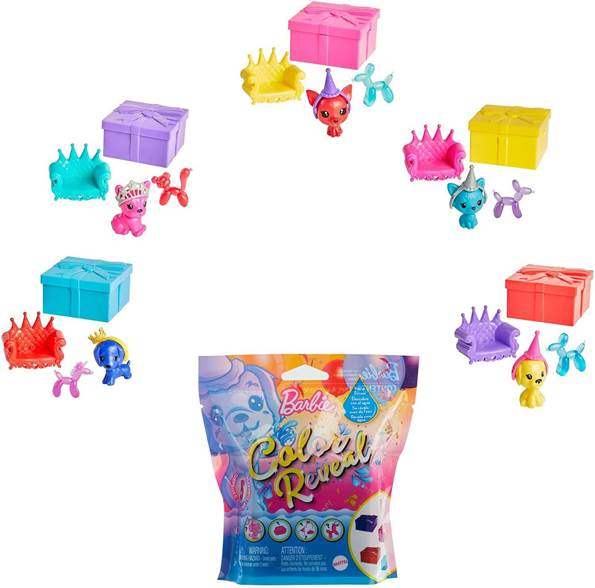 Barbie Color Reveal Party Pet Puppy with 5 Surprises