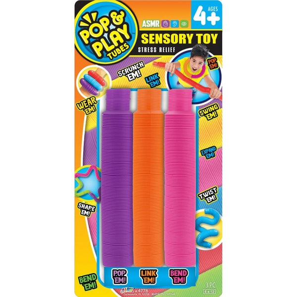JA-RU Pop N Play Tubes Sensory Toy ASMR Pop Tubes 3-Pack