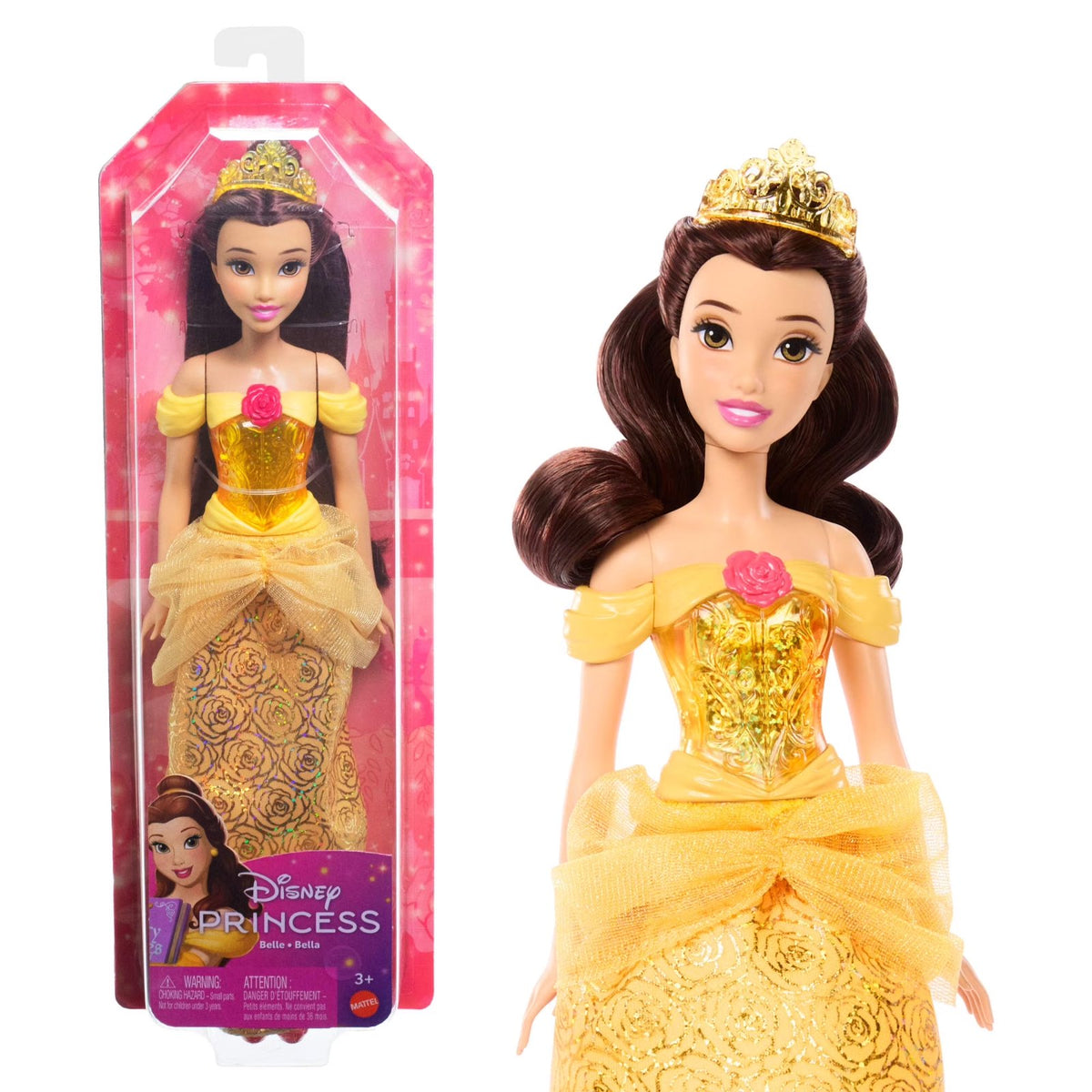 Mattel Disney Princess Belle Fashion Doll with Tiara & Styling Hair
