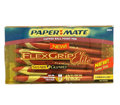 Paper Mate FlexGrip Elite Capped Ballpoint Pens, Red Ink, 12-Pack