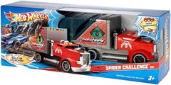 Hot Wheels Spider Challenge Rig – Red Hauler with Action Game