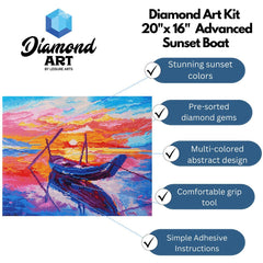 Leisure Arts Diamond Painting Kit – Sunset Boat 16x20 Inch