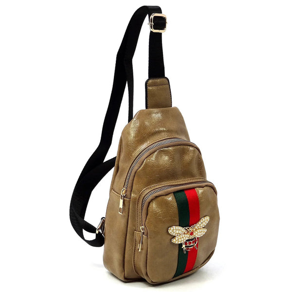 Alba Queen Bee Stripe Sling Backpack – Tan