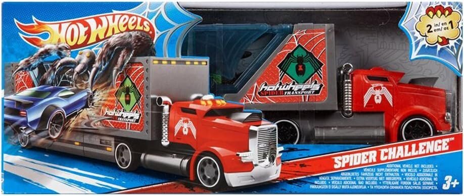 Hot Wheels Spider Challenge Rig – Red Hauler with Action Game