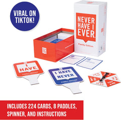 PlayMonster Never Have I Ever – Family Card Game with Paddles