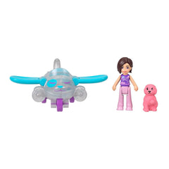 Mattel Polly Pocket Pollyville Plane Vehicle Set with Mini Doll & Pet