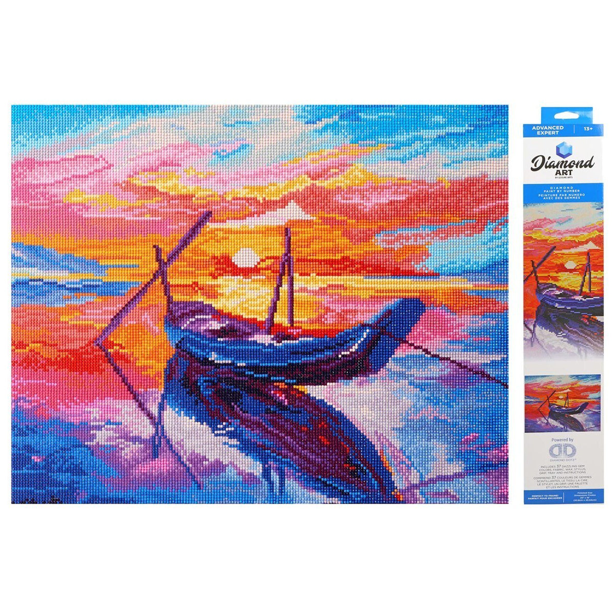 Leisure Arts Diamond Painting Kit – Sunset Boat 16x20 Inch