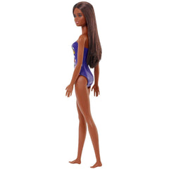 Barbie Beach Doll – Purple Butterfly Swimsuit & Straight Black Hair