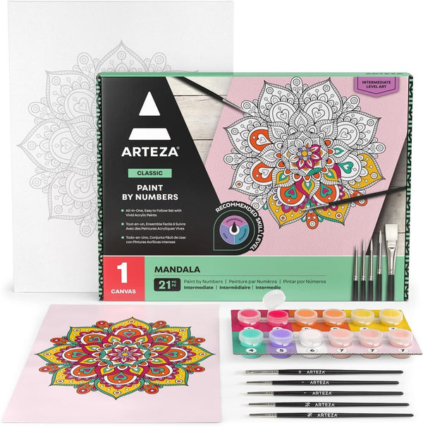 Arteza Paint by Number Kit Adults Mandala 12x16 In 21 Pieces