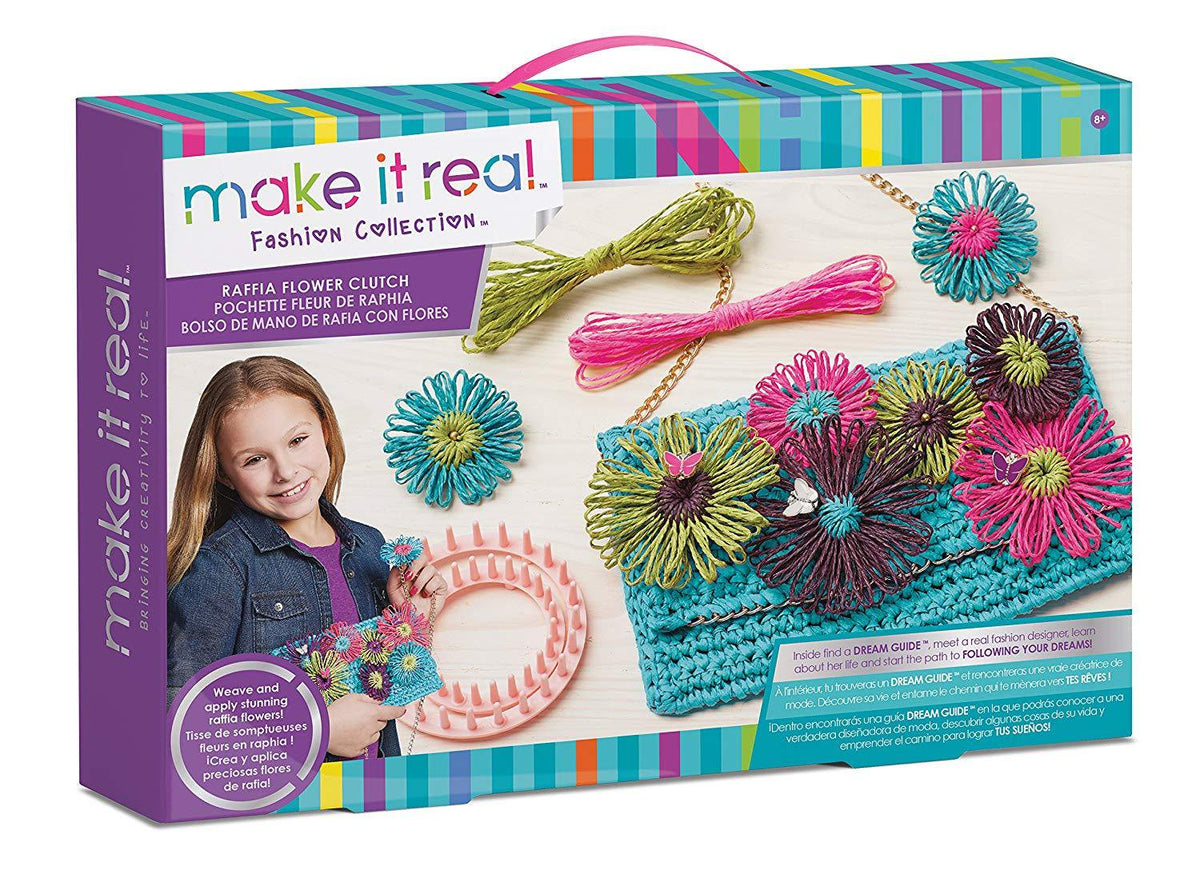 Make It Real Raffia Flower Twine Clutch Purse Craft Kit for Kids