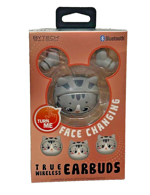 Bytech Gray Cat True Wireless Earbuds with Rotating Face Design