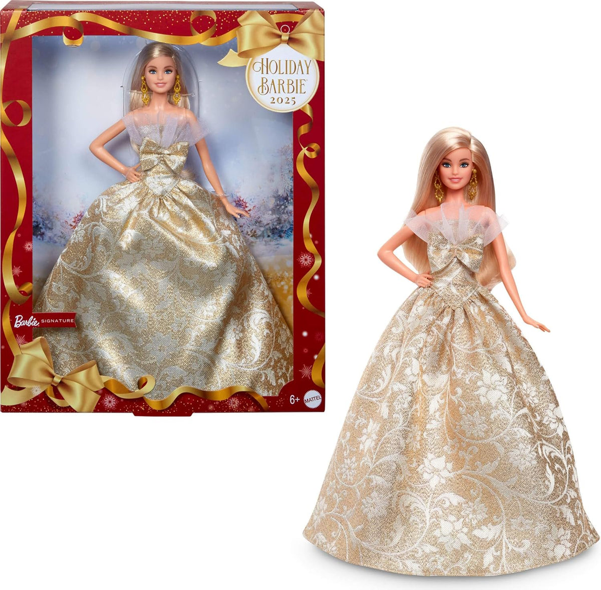 Barbie Holiday Signature Doll with Black Dress & Dollhouse Set