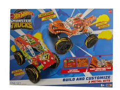 Hot Wheels Monster Trucks Build & Customize Metal Construction Kit, 2 Truck Set (Tiger Shark & Demo Derby), DIY Assembly Toy, Ages 6+