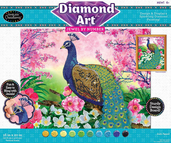 Timeless Creations Diamond Art Kit – Peacock 16x20 Gem Painting