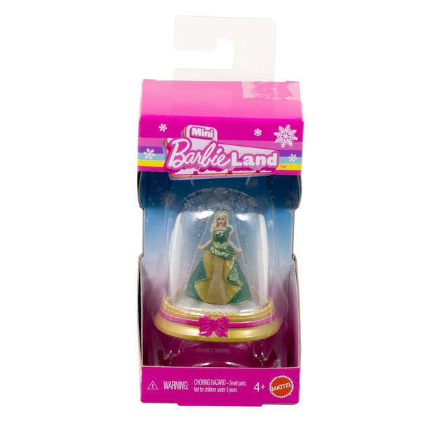 Mattel Mini BarbieLand Holiday Snow Globe Doll – Green & Yellow Dress
