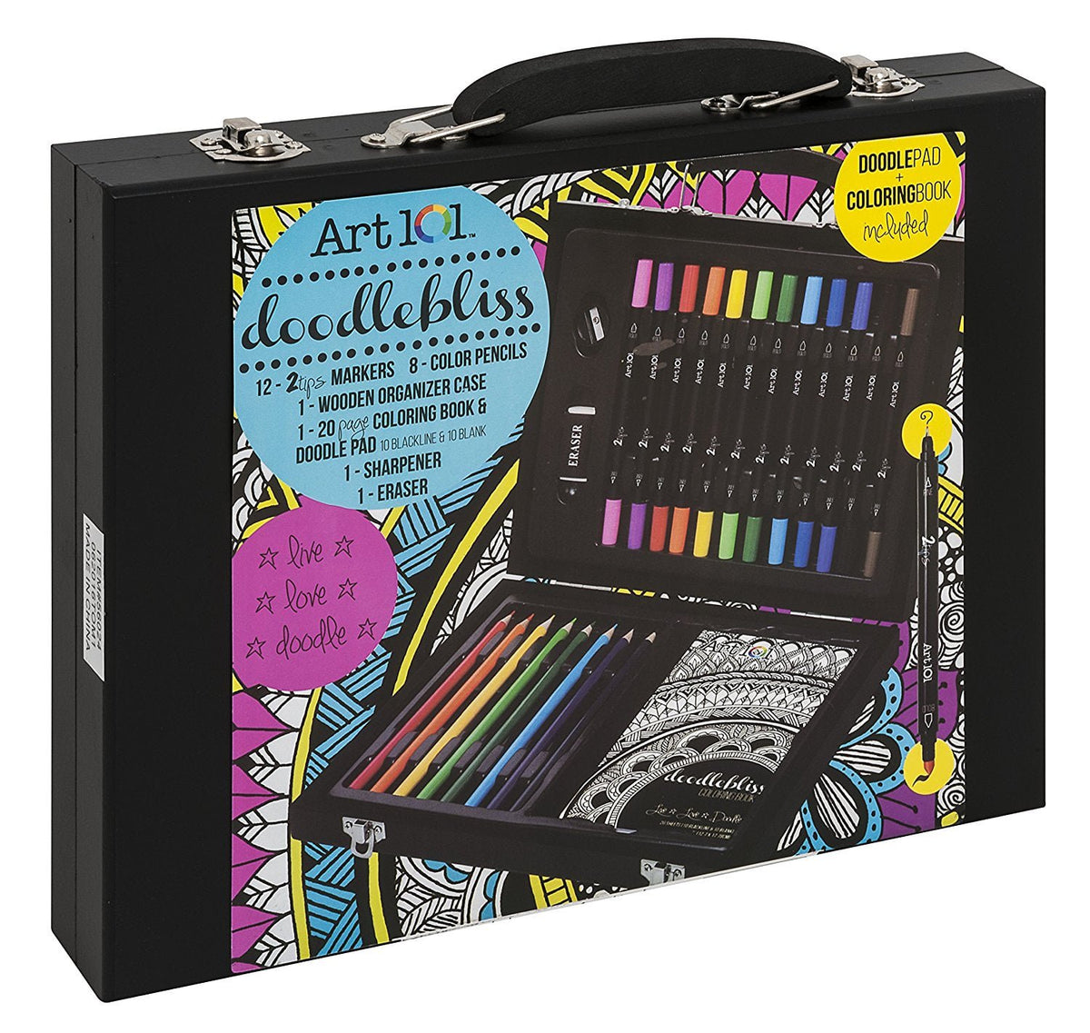Art 101 Doodlebliss 24-Piece Wood Art Set for Kids & Beginners