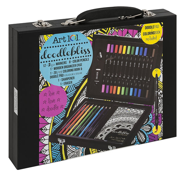 Art 101 Doodlebliss 24-Piece Wood Art Set for Kids & Beginners