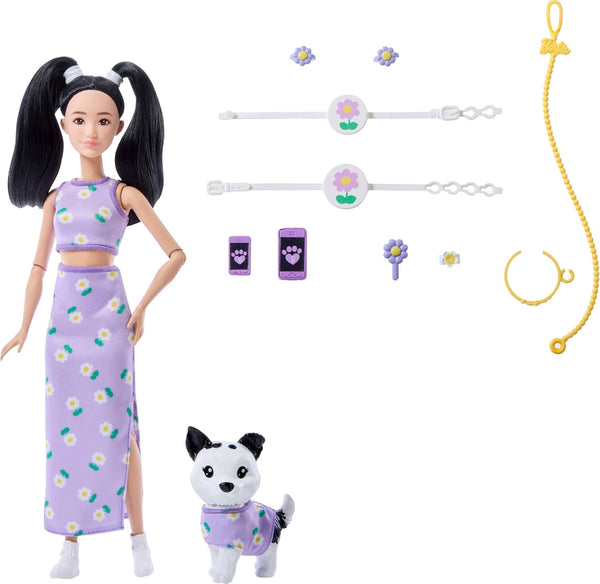 Barbie Twinning Looks Doll & Pet Dog — Purple Daisy Set