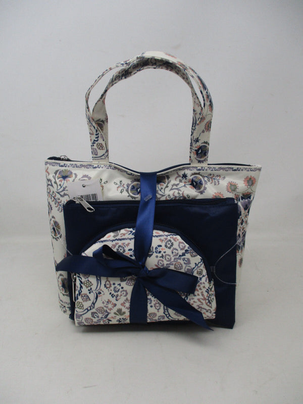 Allegro Cosmetic Bags Set of 3 – White & Navy Organizer Pouches